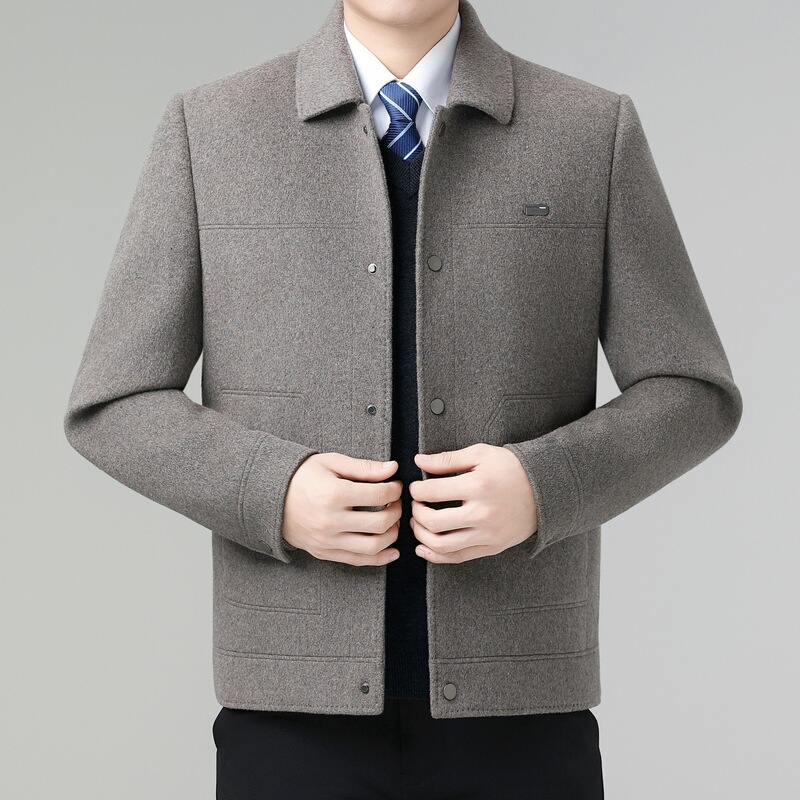 Brand Autumn and Winter Woolen Outwear Jacket for Middle-Aged Men Business Casual Thickeneded down Liner Double-Sided Cashmere Jacket