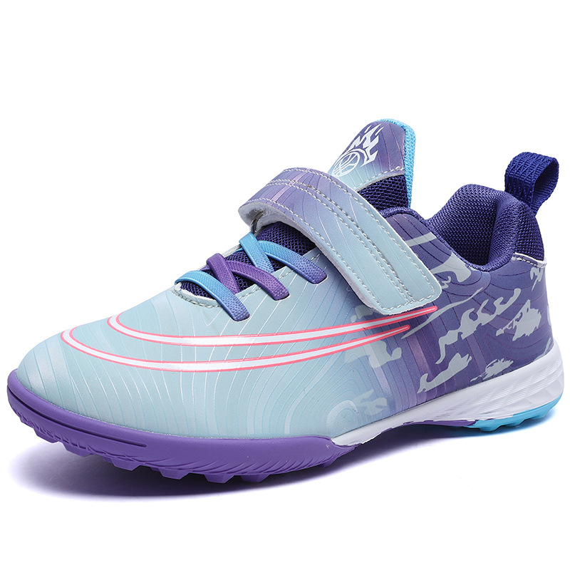 Zapatos de fútbol infantiles transfronterizos para niños niñas velcro para estudiantes de primaria y secundaria en interiores zapatos de entrenamiento deportivo de piso plano