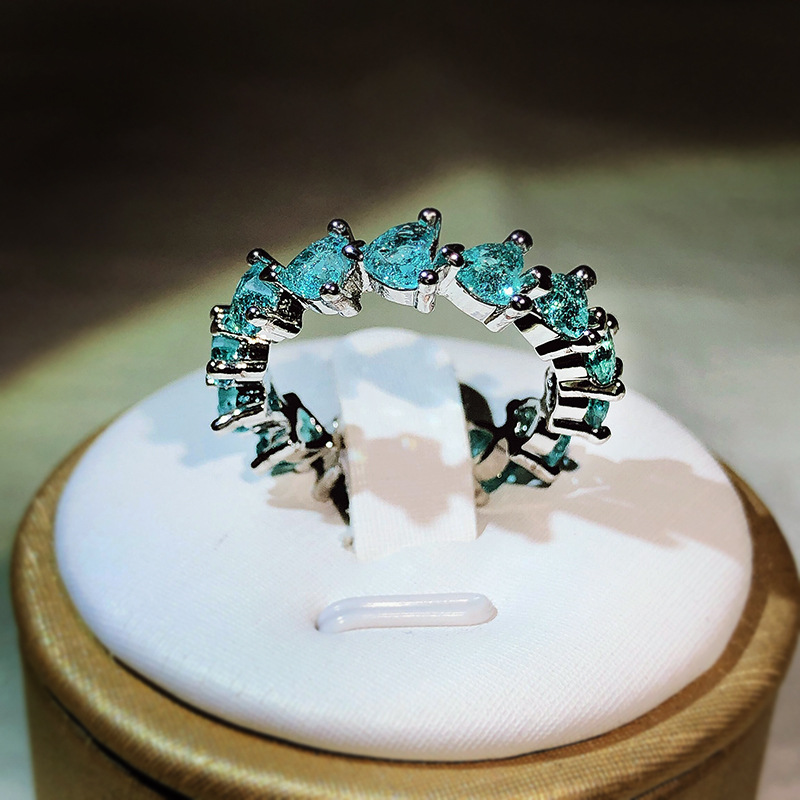 8g Weight Gem Inlay Material Rings Classification Romantic Shiny Heart Shape Brass Plating Inlay Gem Rings