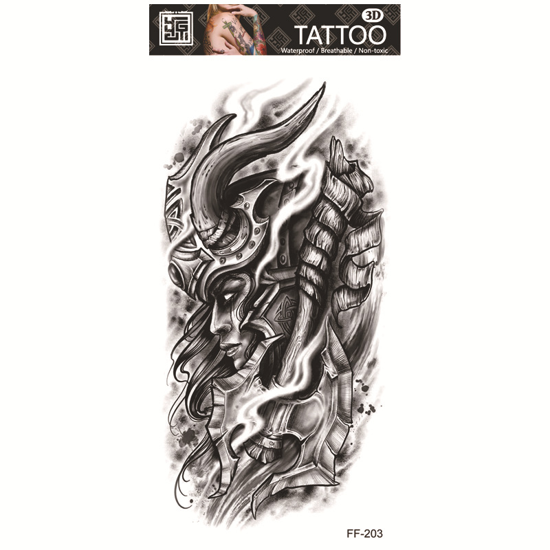 Yuanhua fábrica de pegatinas de tatuaje a prueba de agua en stock al por mayor cabeza de Lobo tótem texto árabe tatuaje pegatinas suministro transfronterizo