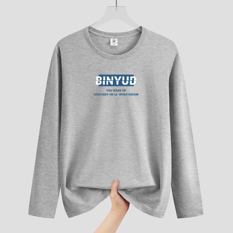 T-shirt a maniche lunghe in puro cotone per uomo con cappuccio, stratificazione primaverile e autunnale, fondo casual largo di tendenza Instagram per ragazzi_voghion.com