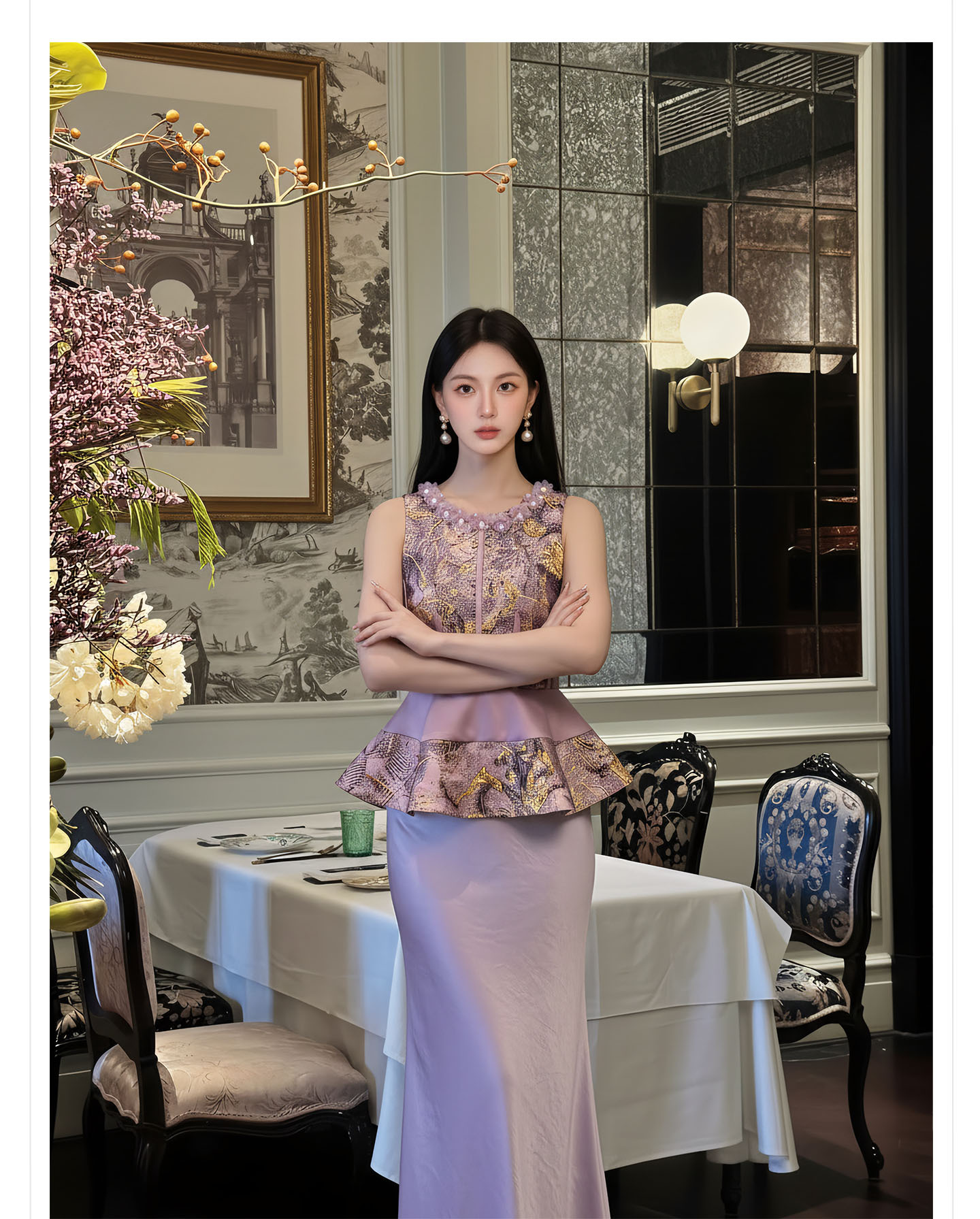 Bộ set nữ quốc phong gồm áo gile hoa văn + áo khoác cardigan + chân váy trơn — Bộ ba mảnh, Trang chủ, bộ hai mảnh, áo khoác chi tiết 5