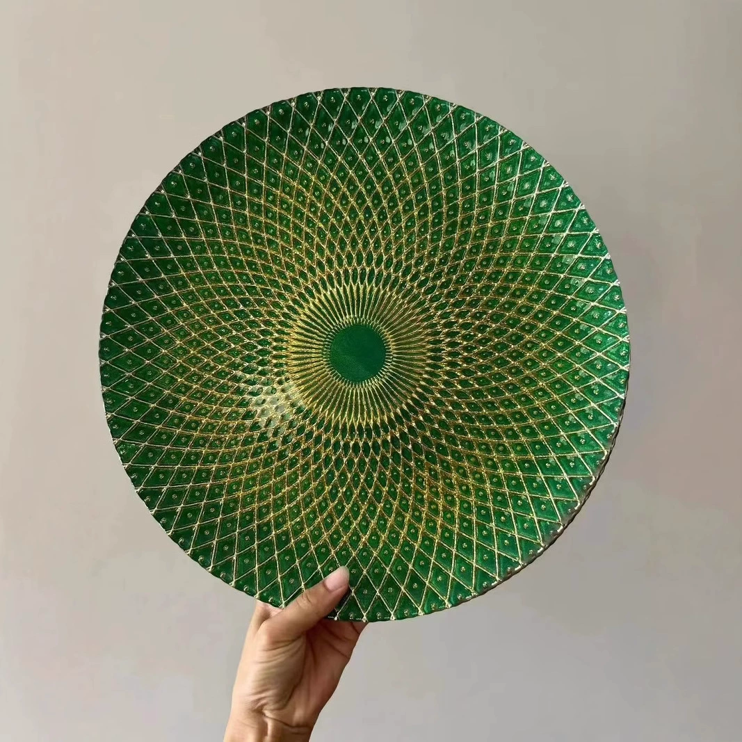 Internet celebrity European -style home glass peacock green pineapple water fruit plate living room candy plate large size round flat plate wholesale