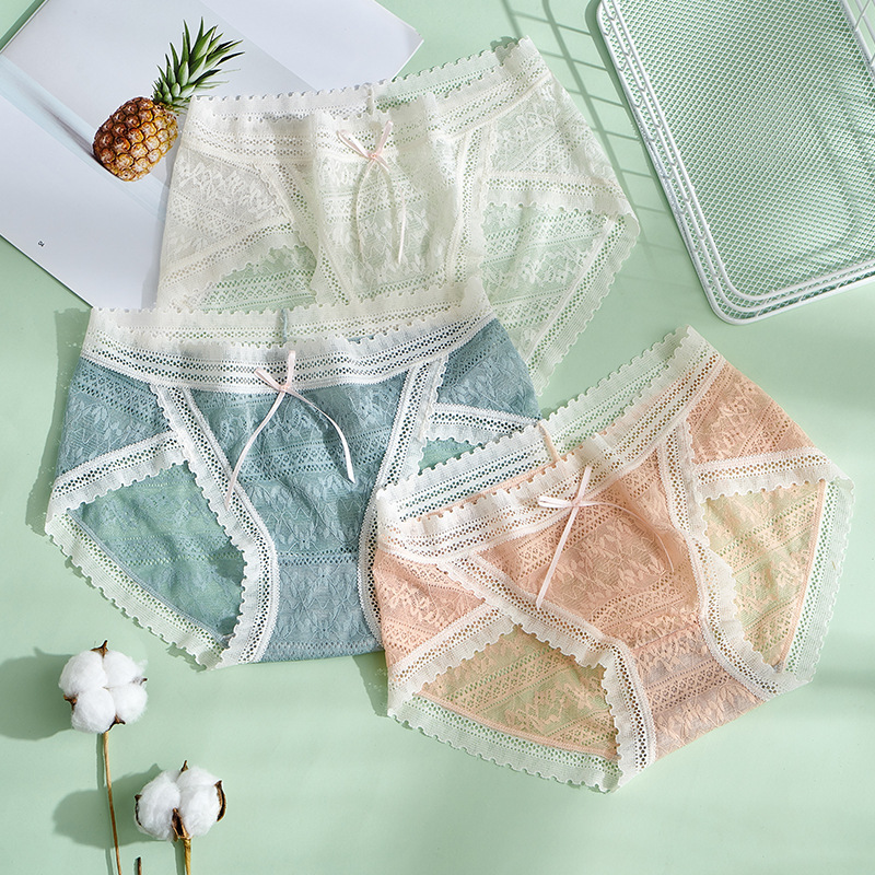 New Sexy French Style Lace Underwear Women's Mid-waist Breathable Hollow-out Soft and Comfortable Pure Cotton Bottom Briefs for Women New Sexy French Style Lace Underwear Women's Mid-waist Breathable Hollow-out Soft and Comfortable Pure Cotton Bottom Briefs for Women