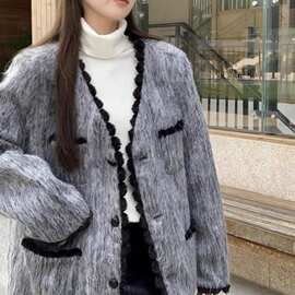 小香风复古感名媛毛呢外套女秋冬新款设计感夹棉加厚百搭上衣