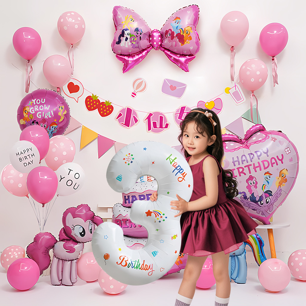 Unicornio de dibujos animados pony paley set de globos para chicas fiesta de cumpleaños bebé diseño de fotos pared de fondo