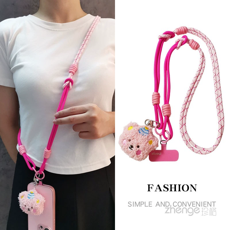 Mobile phone, strap, long brand adjustable cartoon cute shoulder bag, plush, with little bears