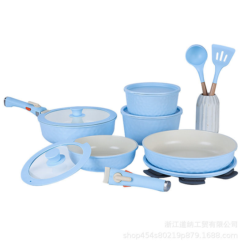 Juego de utensilios de cocina Donnor de estilo lujoso con mango desmontable, superventas para comercio exterior, compatible con cocinas de inducción, olla de fondo multicapa.