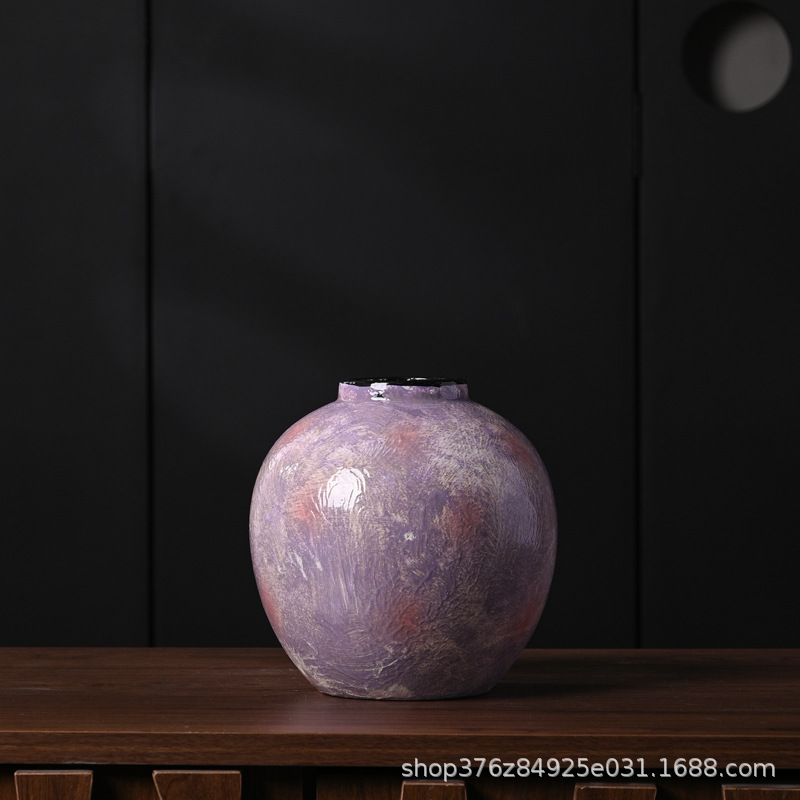 Nuevas vasijas de barro chinas retro Wabi-Jifeng Decoraciones de alto valor Entrada Armario de TV Arreglo floral Flor de cerámica hidropónica
