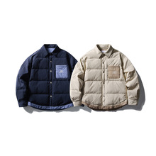 北界男装 美式潮牌2025冬季新款格子拼接假两件衬衫款羽绒服外套