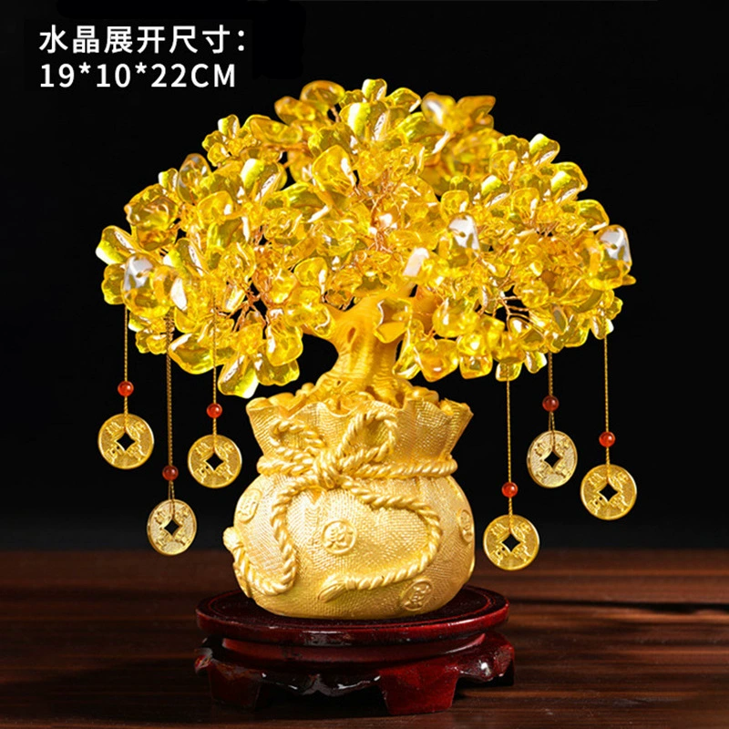 Crystal Money Tree Ornament, Citrine-Style Fortune Tree, Resin Base, 17 × 9 × 9 cm