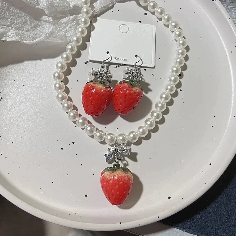 Модные цветные милые фрукты клубничные серьги из бисера ожерелье женская любовь конфеты цвета ключицы цепи дикий прилив