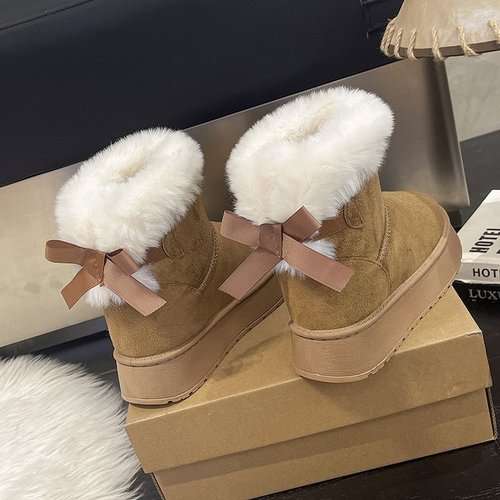 Winter thick-soled fleece-lined padded snow boots women's large size warm short boots cotton shoes women's Temu dropshipping