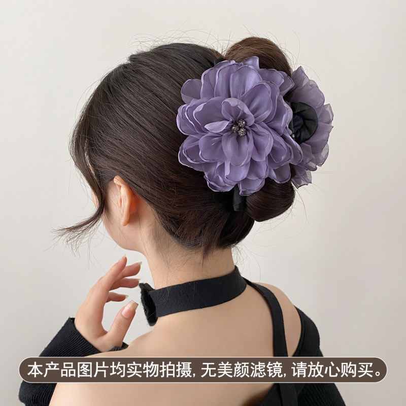 【牡丹】超仙网纱花朵抓夹女高端发夹后脑勺盘发鲨鱼夹发量大发饰|undefined