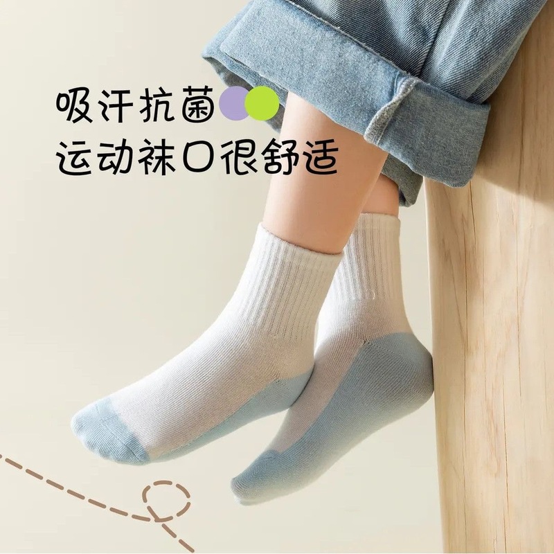 薄款儿童袜子秋冬学生耐脏白色黑底运动袜男童女童防臭吸汗中筒袜|undefined