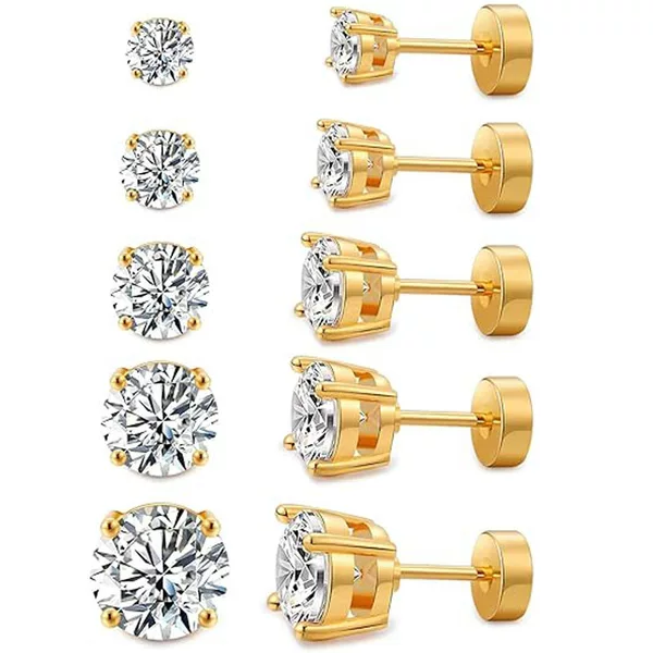 3 to 8mm Cross-Border Four-Claw Round Diamond Copper Zircon Earrings Set Autumn and Winter Fashion Piercing European and American Earrings Wholesale