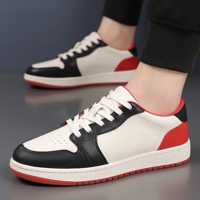 Giày sneaker nam da bò thoáng khí, đế bệt, dây buộc phía trước — 88055 Đen đỏ (da bò), 88055 đen và trắng (da bò)