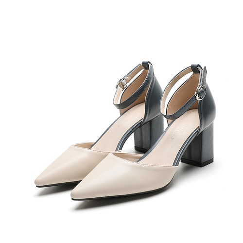 Baotou Women's Fashion Sandals, Spring and Autumn, Versatile Medium Heel, Thick Heel, Pointed Toe High Heels