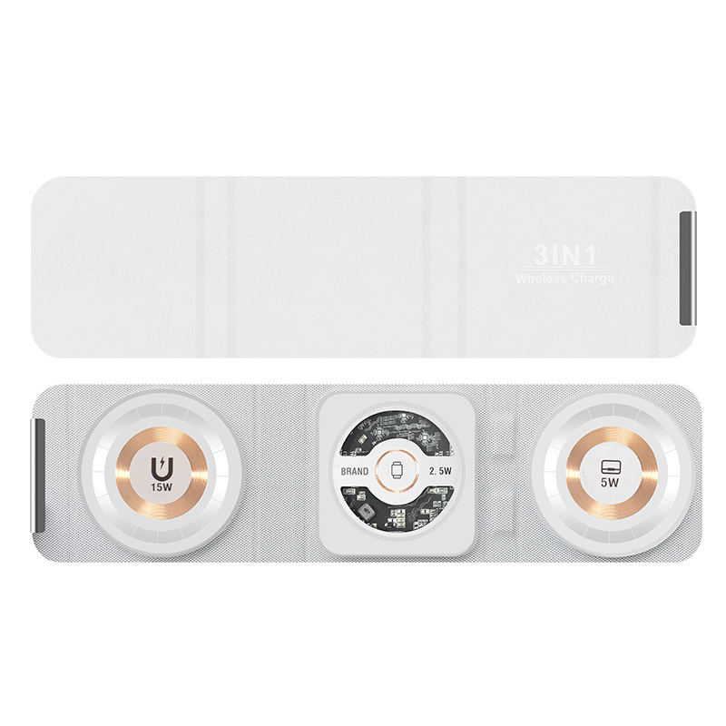 Cargador inalámbrico magnético tres en uno, soporte plegable para teléfono Magsafe, cable de datos, transfronterizo