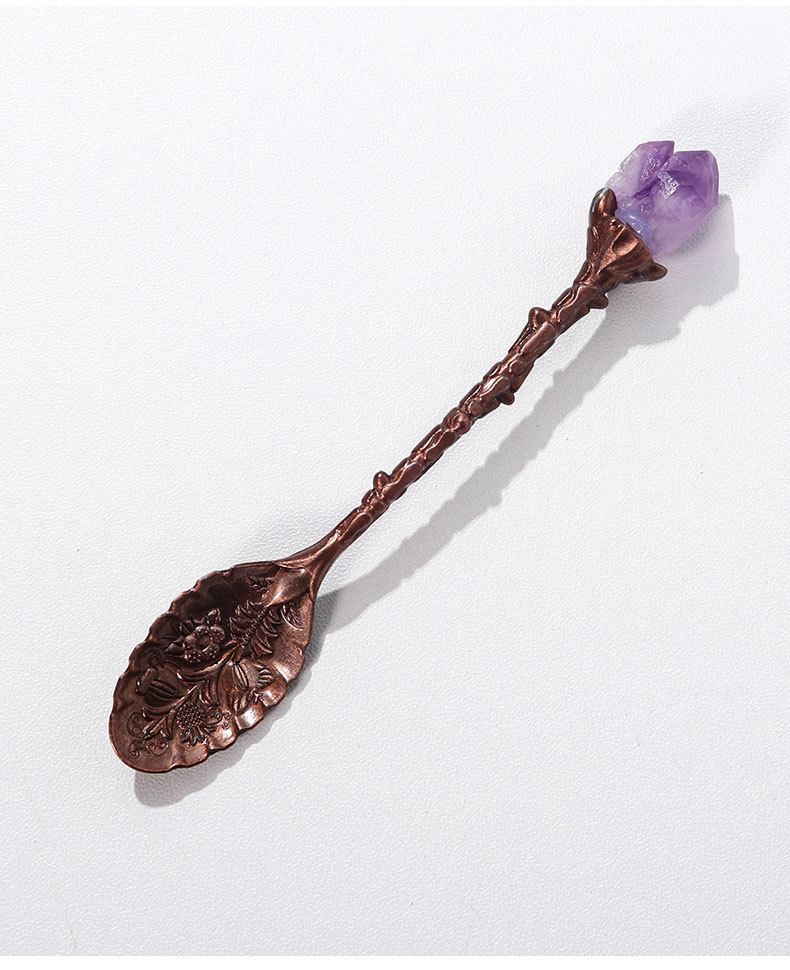 Natural Amethyst Flower Decor Copper Creative Long Handle Spoon display picture 3