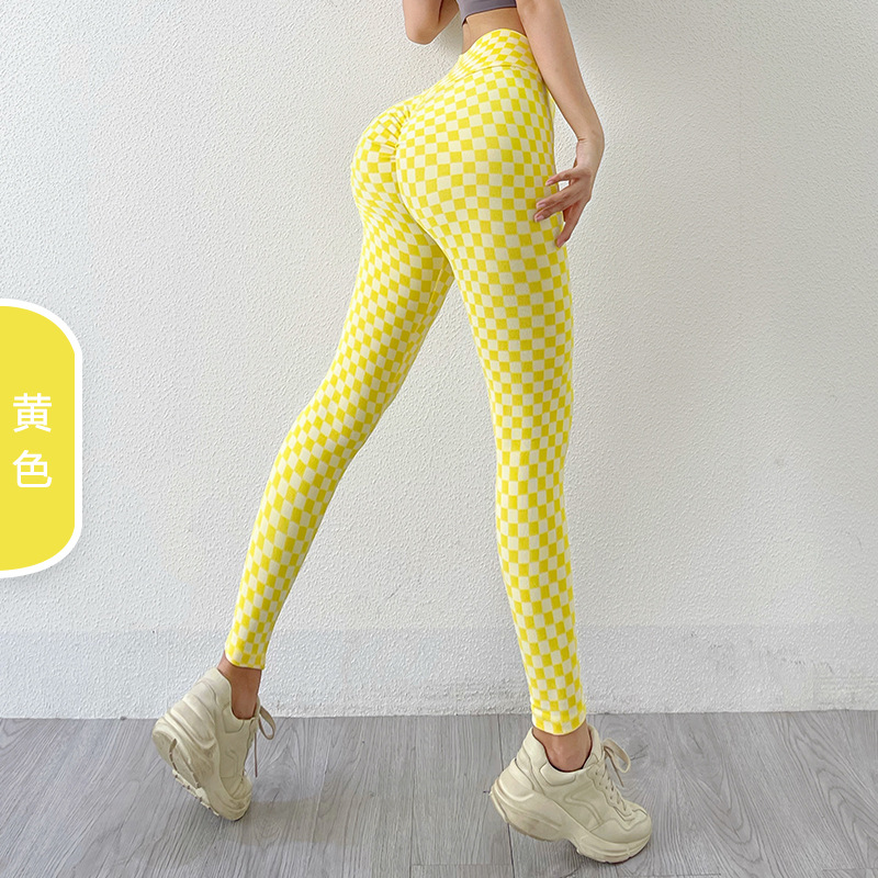 Ins europeo y americano sin costuras de punto Plaid yoga pantalones melocotón cadera sexy cadera adelgazamiento pantalones de secado rápido deportes fitness Pantalones