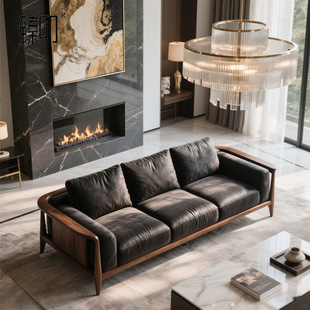 Zhenmao New Chinese Style Black Walnut Sofa Solid Wood Sofa Trendy Creative Living Room Sofa Combination Available