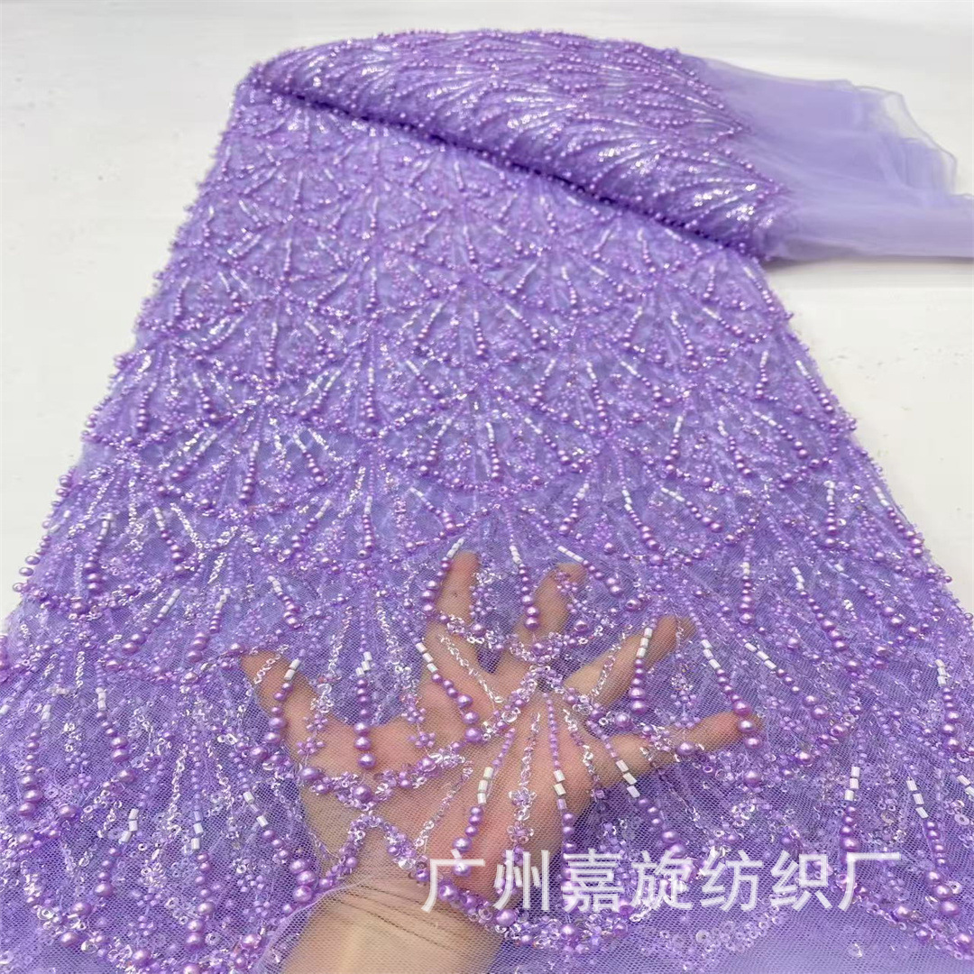Tela de malla de cuentas con forma de flor, resistente, ecológica, teñida, con bordado de tubos de cuentas para vestidos de novia y trajes de gala.
