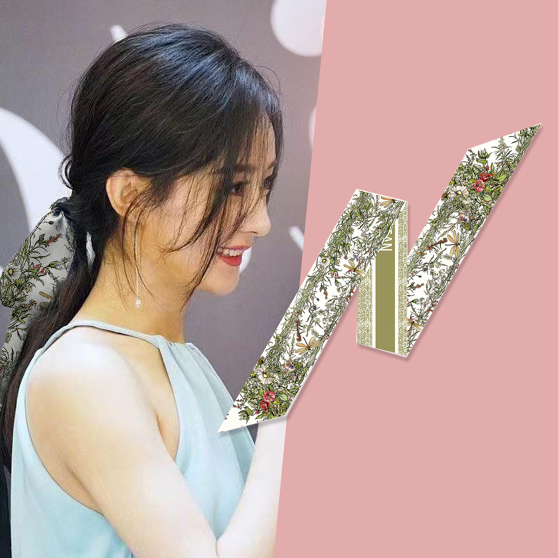 스타 같은 스타일의 D 가족 헤어 밴드 포장 넥타이 가방 핸들 실크 스카프 여성 공주 가방 리본 액세서리 정리 스카프
