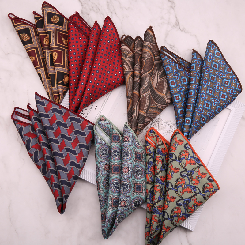 Men's Pocket Scarf Breast Scarf Handkerchief Men's Business Suit Suit Groom Digital Single-sided Printed Large Square Scarf