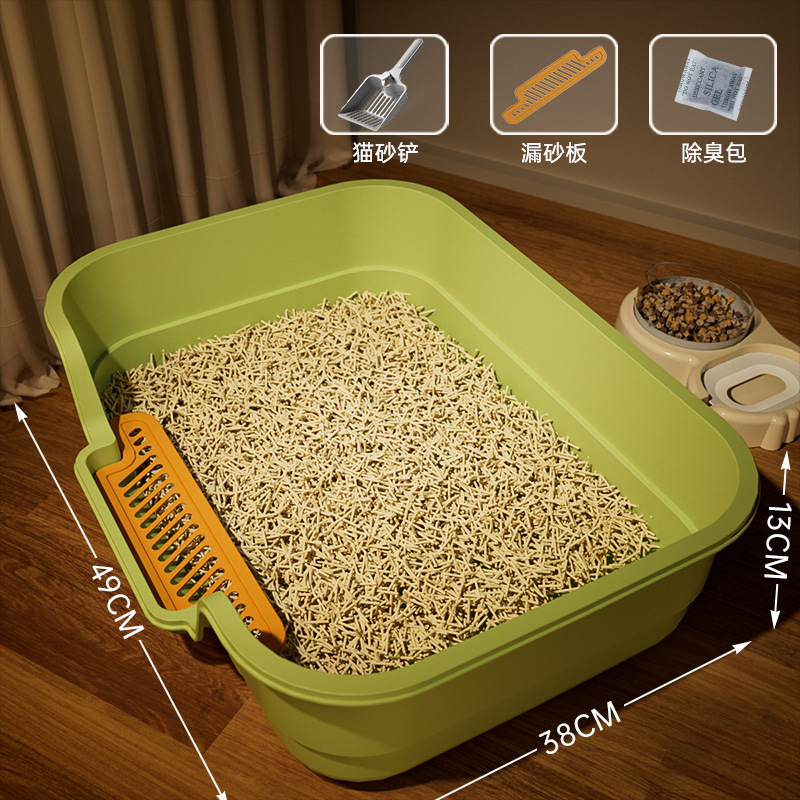 ペット用品猫砂盆半閉鎖開放式通気無臭猫トイレ大空間飛散防止猫砂盆|undefined