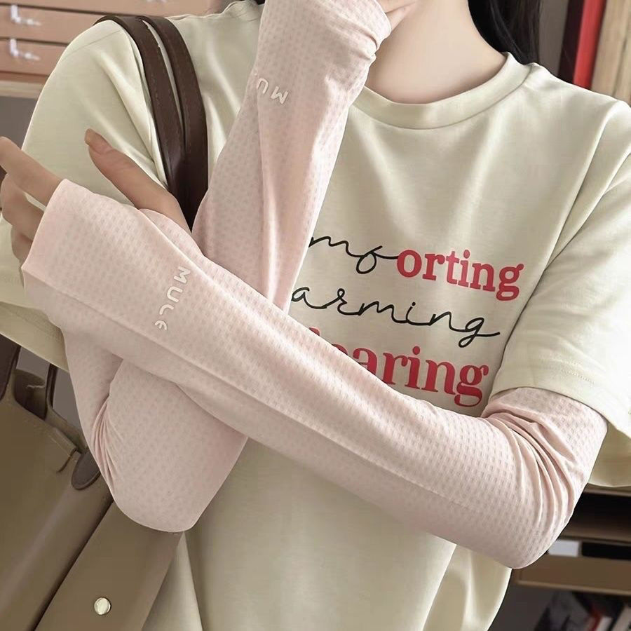 High-Looking Pure Color Ice Silk Sun Protection Sleeves for Women in Summer Loose Sunshade Ice Sleeves Outdoor Anti-Uv Gloves All in One