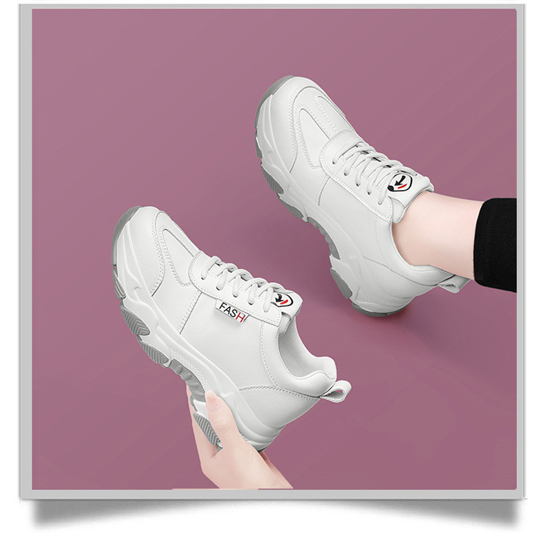 Giày sneaker chunky đế dày da thật nữ mới mùa xuân hè 2023 — DH 58316 mét xám (rỗng) mẫu mùa hè cao gót 5 cm, DH 58220 trắng xanh lá cây mẫu mùa hè cao gót 5 cm, DH 58302 trắng (mặt da) cao gót 5 cm, DH 58302 be xám (mặt da) cao gót 5 cm chi tiết 11