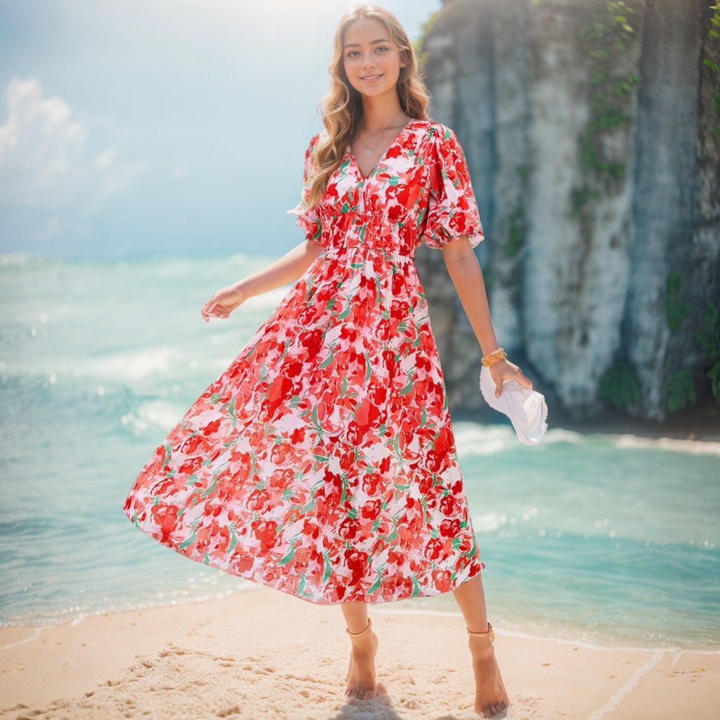 2024 Cross-Border European And American Women's Fashion Export Summer New Floral Long Bohemian Dress_ecoleips.com