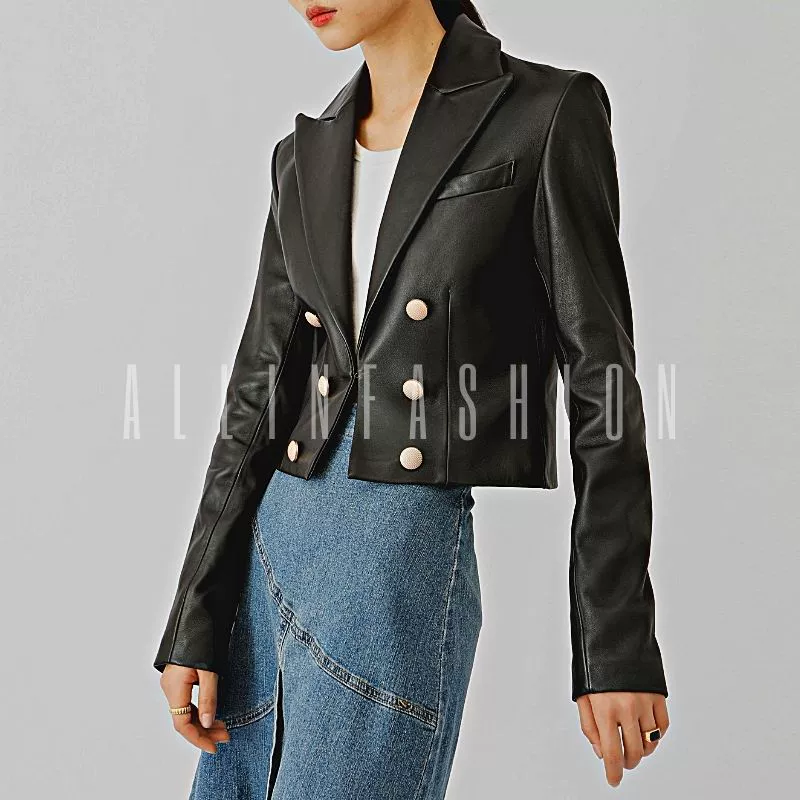 Женский кожаный пиджак Balmain Slim Light Luxury 2024 осень-зима Лос-Анджелес нишевый короткий кожаный костюм