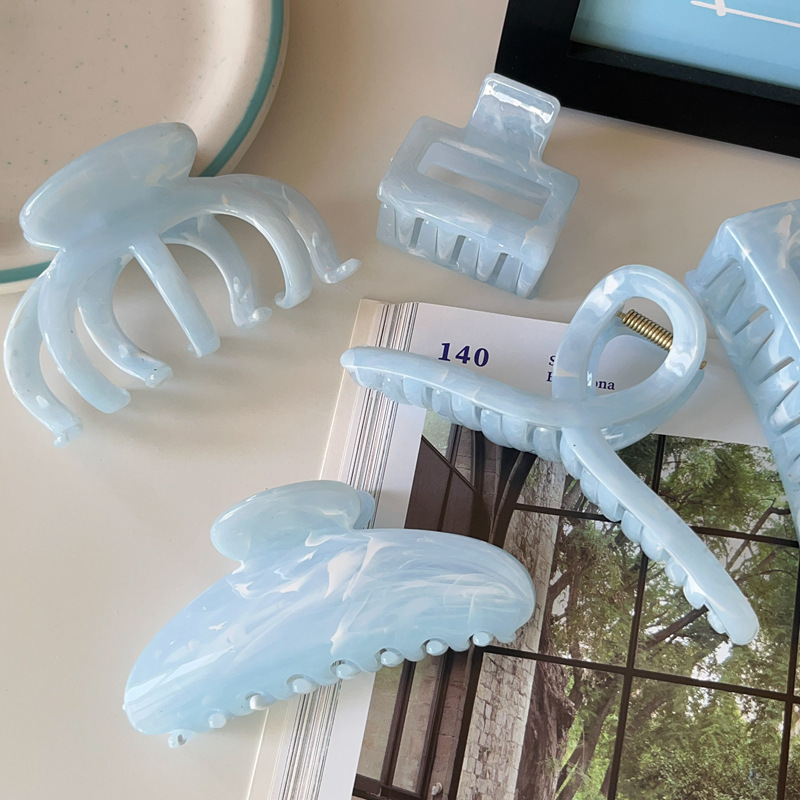 Youyou Sea Salt! Girly Blue Ink Pattern Clip Cross Square Hair Claw Back of the Head Shark Clip Hair Clip