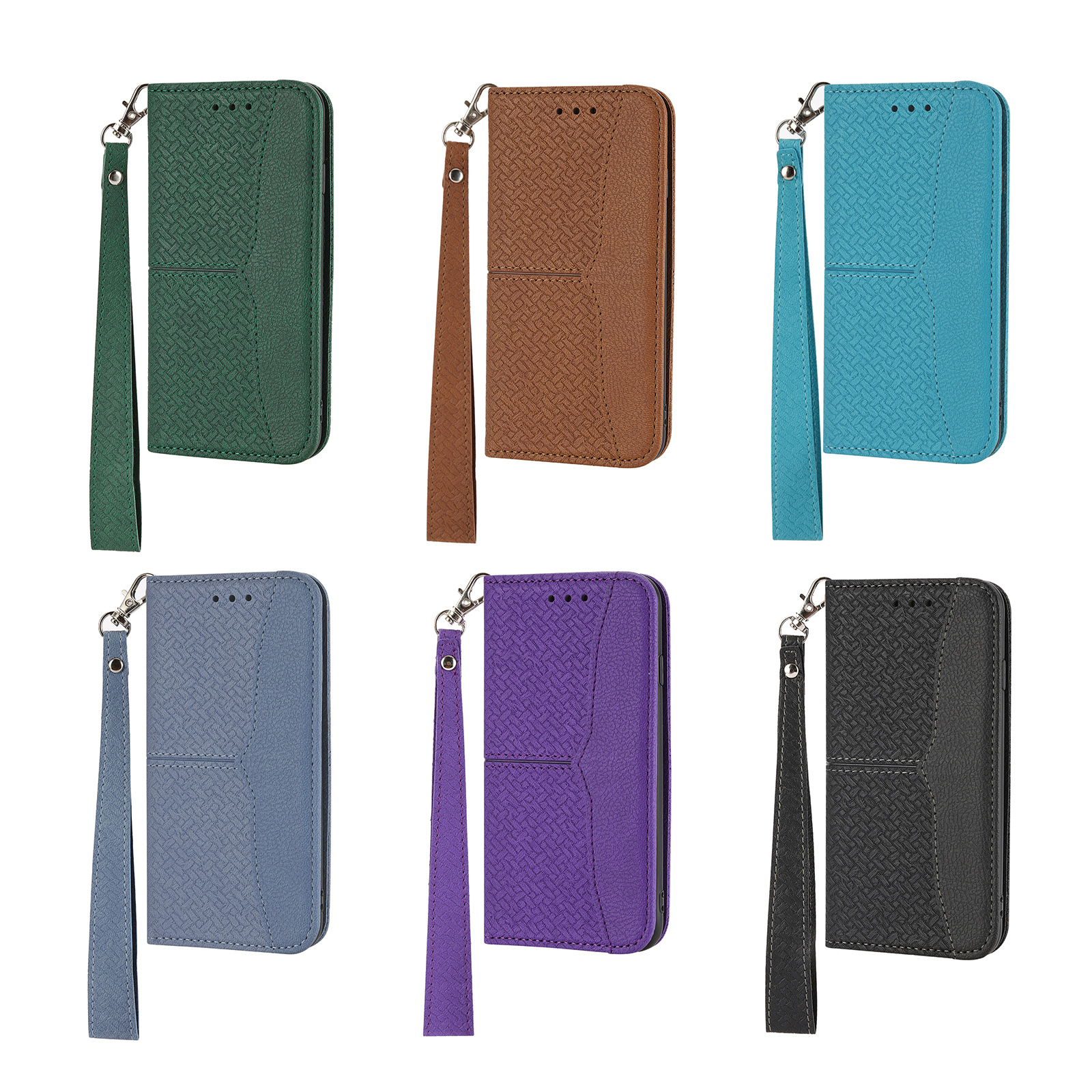 Applicable for iPhone 12 woven pattern splicing phone case flip card protector for Apple 12 Pro with lanyard shell