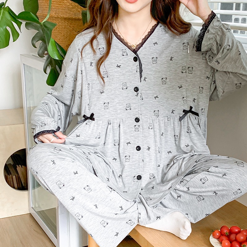 신작 봄 여름 출산복 모달 코튼 투피스 레이스 엄마 캐주얼 수유 잠옷 출산 홈웨어