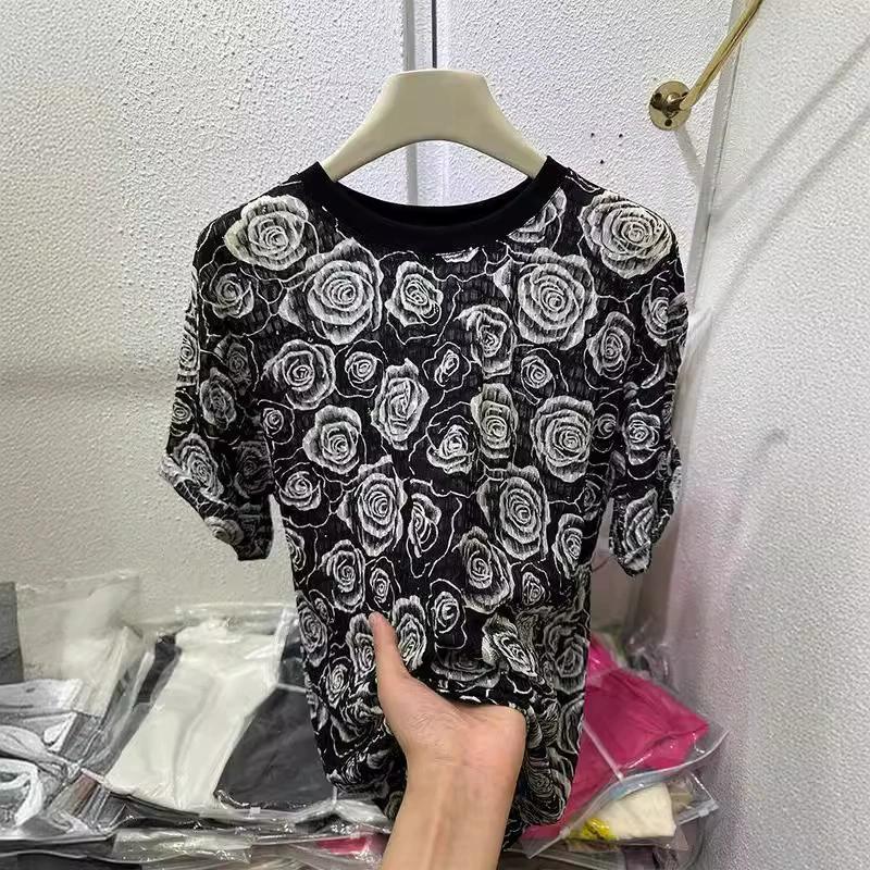 Футболка с короткими рукавами в стиле ретро роза с принтом, летняя новая дизайнерская рубашка