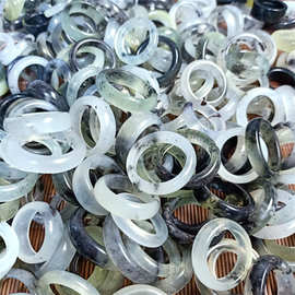 岫玉戒指戒圈跑环水墨玉厂家批发摆摊小礼品玉石手持配饰玉器饰品