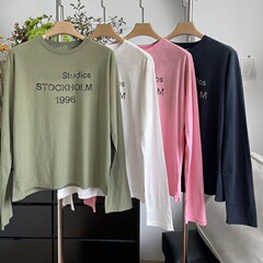 潮牌AC同款25早秋脏脏做旧1996境字母破洞男女宽松休闲长袖T恤