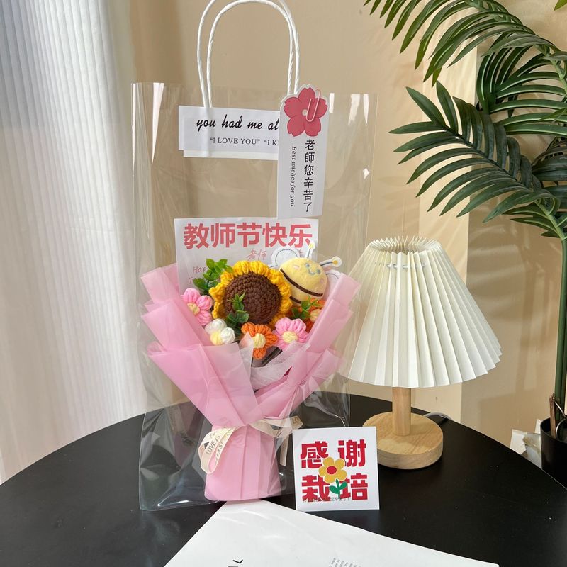 手編みひまわり毛糸ブーケ完成品スマイリーフェイスひまわり教師の日ギフト越境貿易ニットフラワー|undefined