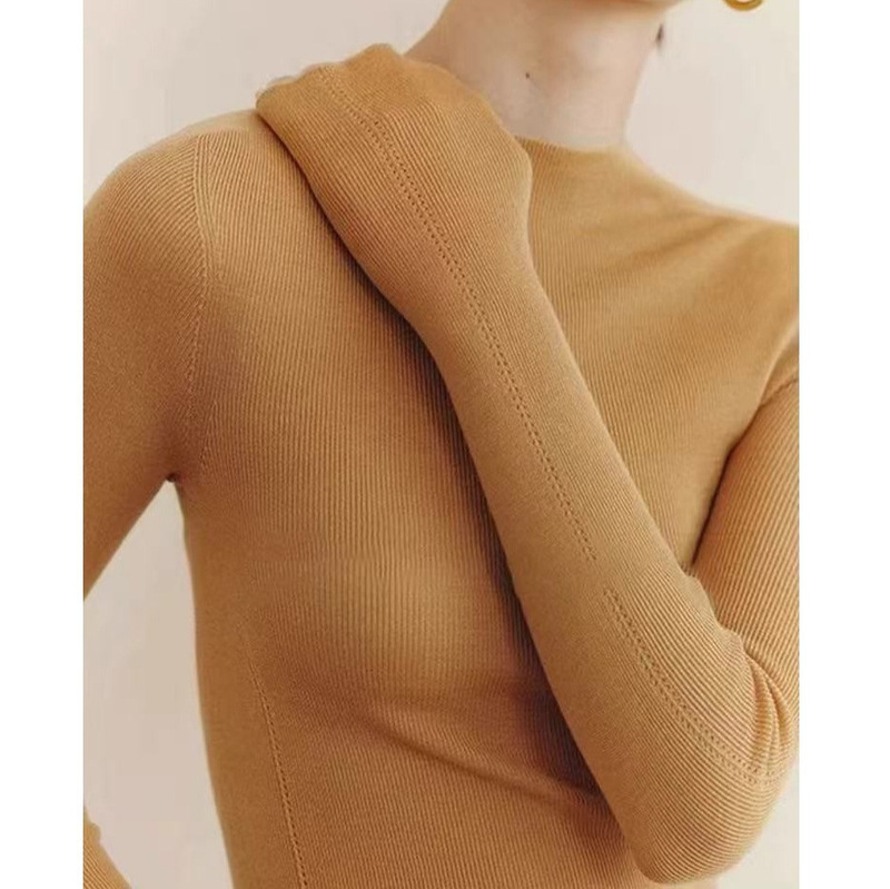 French-Style Retro Half-High Collar Knitted Base Shirt for Women, Autumn and Winter Slim-Fit T-Shirt Top, Autumn and Winter Thin Sweater Layer