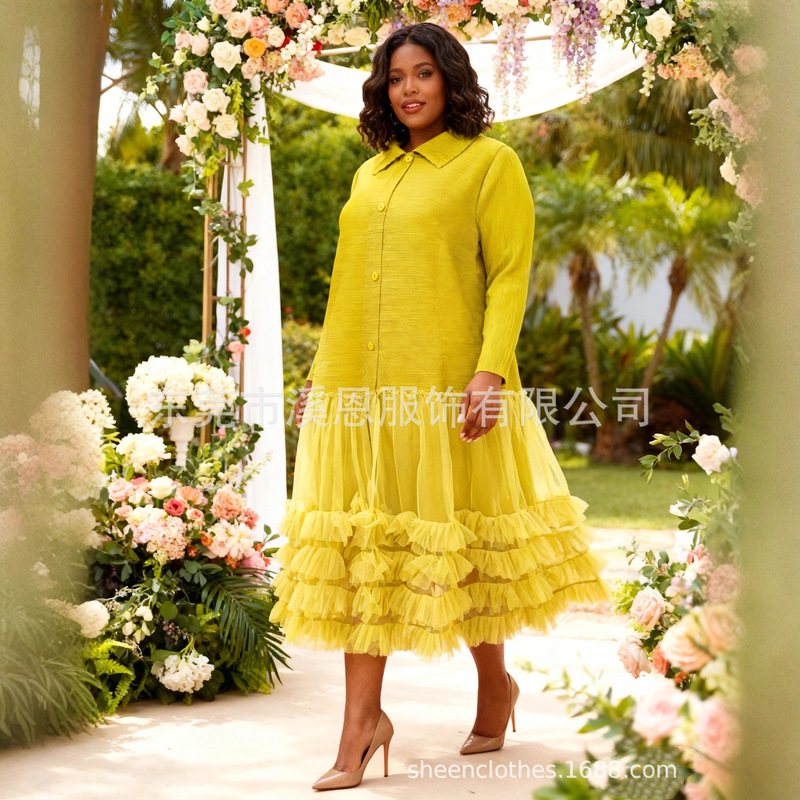 Miayki Miyake Pleated French Mesh Dress Fashionable Elegant Lapel Casual Fluffy Cake Skirt Women's Clothing Batch Miayki Miyake Pleated French Mesh Dress Fashionable Elegant Lapel Casual Fluffy Cake Skirt Women's Clothing Batch