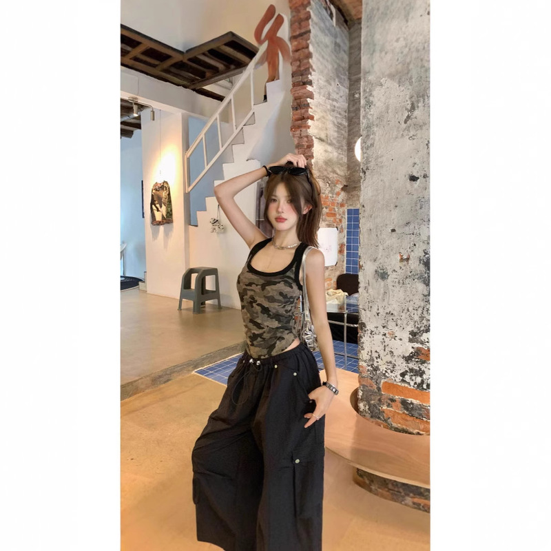[Ready Stock from Our Own Factory] Camouflage Halterneck Suspender Women's Summer Sleeveless Racer Vest Outer Wear Sexy Top
