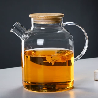 高硼硅玻璃茶壶果汁扎壶 凉水壶明火加热竹盖壶家用冷水壶花茶壶