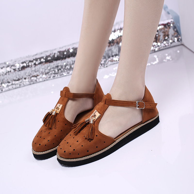 2021 European and American new thick-soled round-toe cutout retro single shoe, large-sized low-top bag and fringed women's sandals undefined