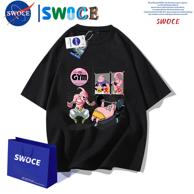 Patrick Star Co-branded Dragon Ball Obu Pure Cotton Short-sleeved T-shirt for Men and Women Summer Young Students Loose Dropped Shoulder Half-sleeve T-shirt