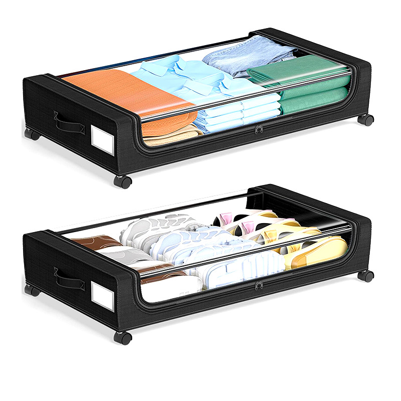 Amazon Hot Sale With Wheels Bed Bottom Storage Box Home Under Bed Finishing Clothes Books Fabric Storage Box Wholesale