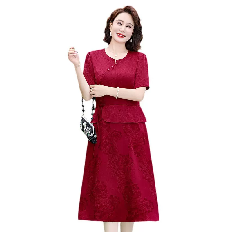 妈妈夏装新款连衣裙时尚洋气夫人新中式改良旗袍裙中老年国风裙子