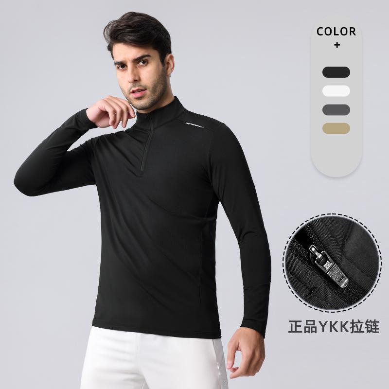 Cross-Border Outdoor Half-Cardigan Men's Quick-Drying Long-Sleeved T-Shirt Spring Running Long-Sleeved Fitness Top Track and Field Training Clothes